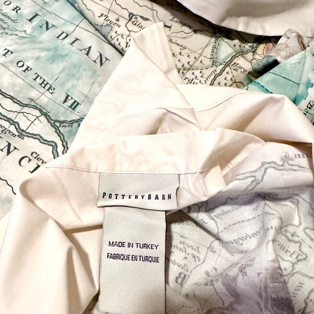 Pottery Barn World Map Duvet Cover & Shams. Blue and Cream King/CAL King